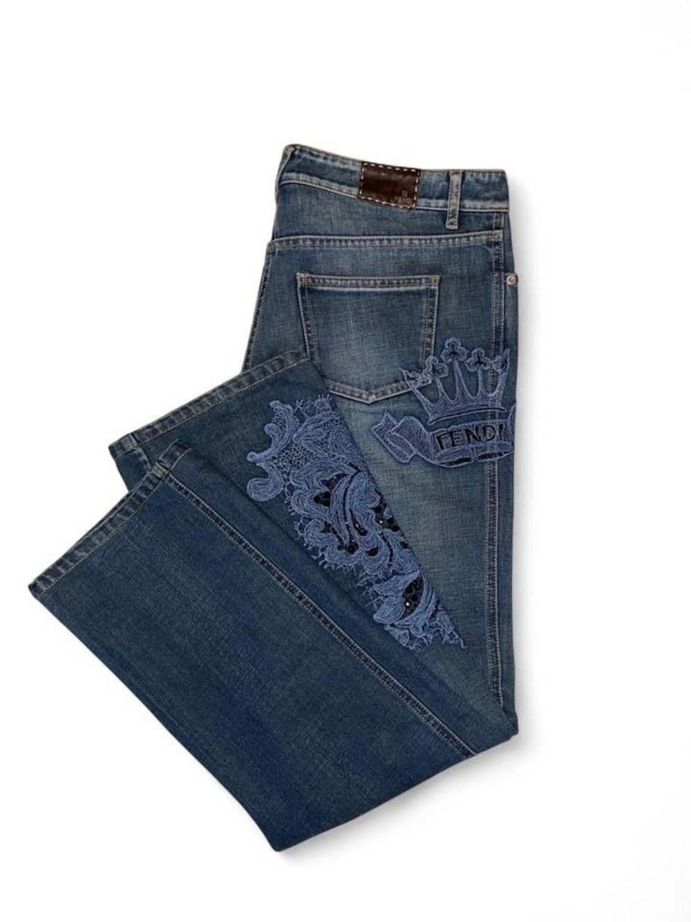 Fendi Vintage Logo Embroidered Bootcut Jeans